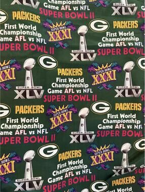 NFL DISCONTINUED Green Bay PACKERS Logo on Green 45" Cotton Fabric by 1/2 Yard